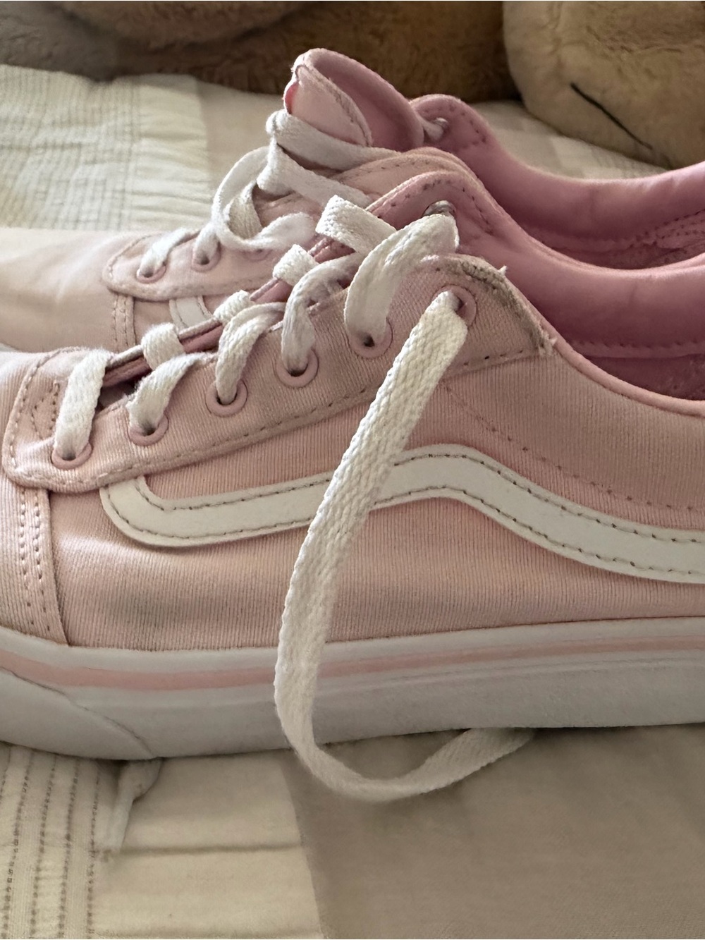 Vans Kids Light Pink Canvas Old Skool Sneakers with White Side Stripe